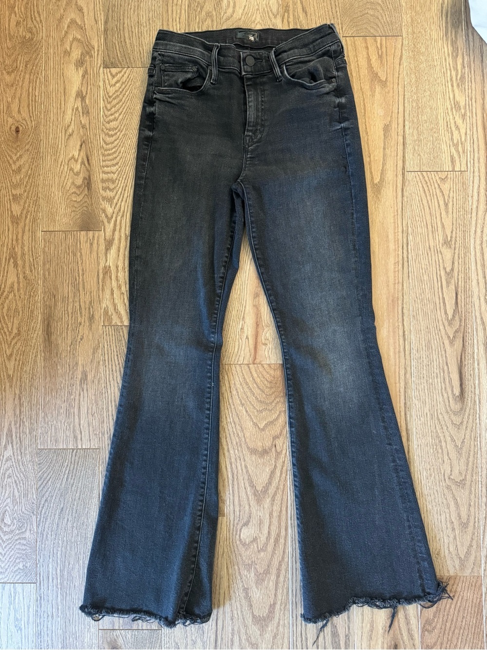 MOTHER Black Flared Jeans with Raw Hem